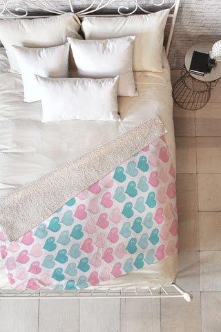 Avenie Pink and Blue Hearts Fleece Throw Blanket
