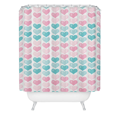 Avenie Pink and Blue Hearts Shower Curtain