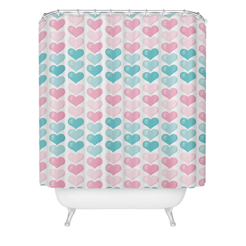 Avenie Pink and Blue Hearts Shower Curtain