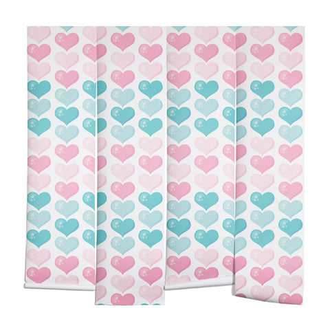 Avenie Pink and Blue Hearts Wall Mural
