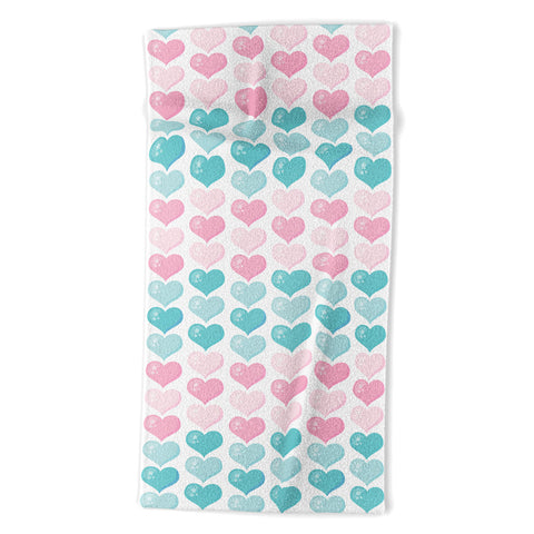 Avenie Pink and Blue Hearts Beach Towel