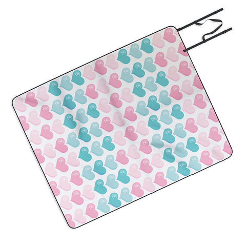 Avenie Pink and Blue Hearts Picnic Blanket