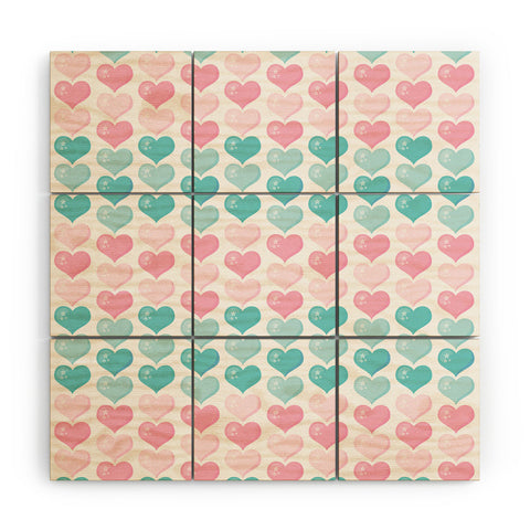 Avenie Pink and Blue Hearts Wood Wall Mural
