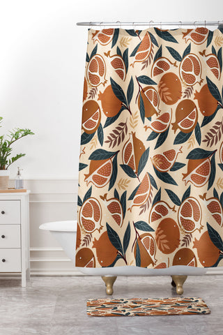 Avenie Pomegranate Terracotta Shower Curtain And Mat