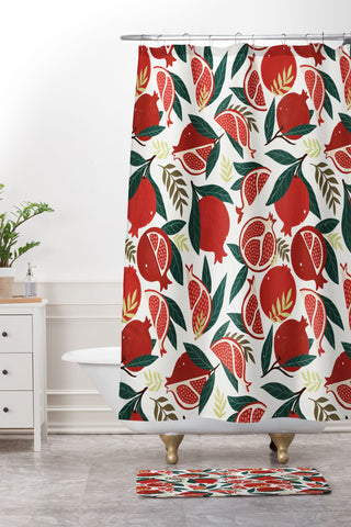 Avenie Pomegranates Pattern Shower Curtain And Mat