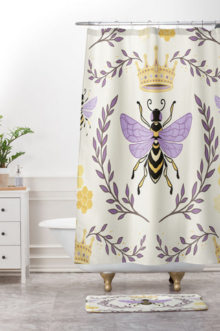 Avenie Queen Bee Lavender Shower Curtain And Mat
