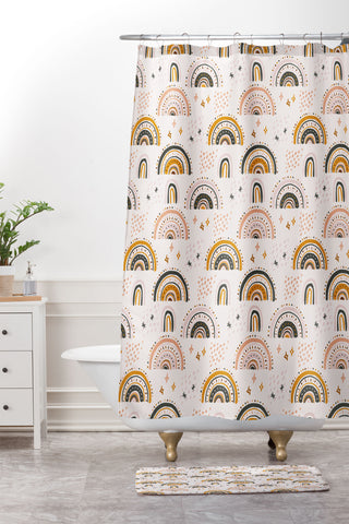 Avenie Rainy Day Rainbow Pattern Shower Curtain And Mat