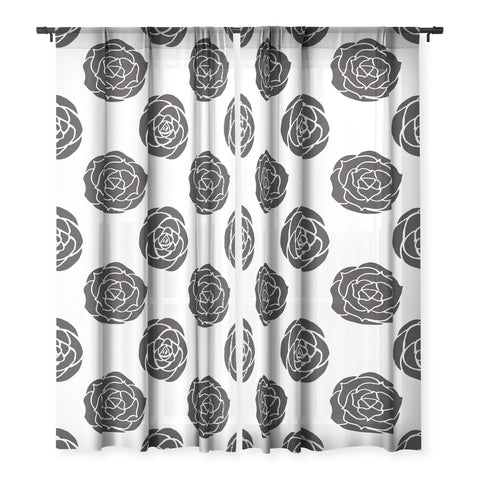 Avenie Roses Black and White Sheer Non Repeat