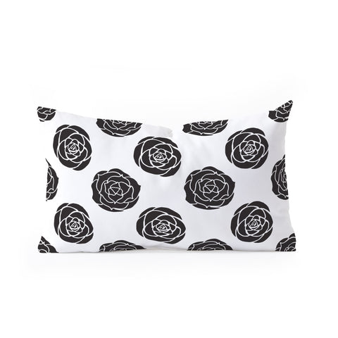 Avenie Roses Black and White Oblong Throw Pillow
