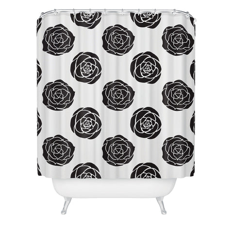 Avenie Roses Black and White Shower Curtain