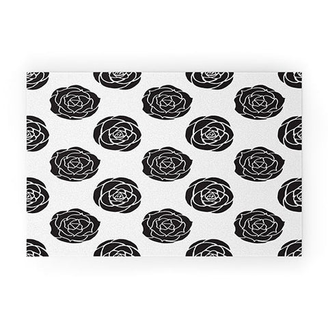Avenie Roses Black and White Welcome Mat