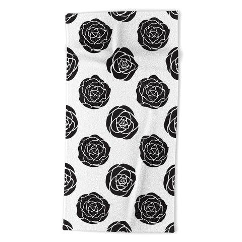 Avenie Roses Black and White Beach Towel