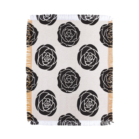 Avenie Roses Black and White Throw Blanket