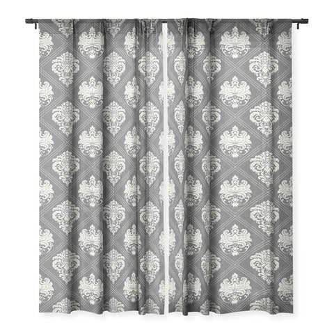 Avenie Royal Damask Grey Sheer Non Repeat