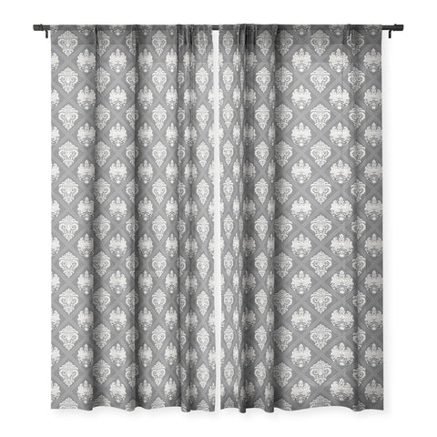 Avenie Royal Damask Grey Sheer Window Curtain