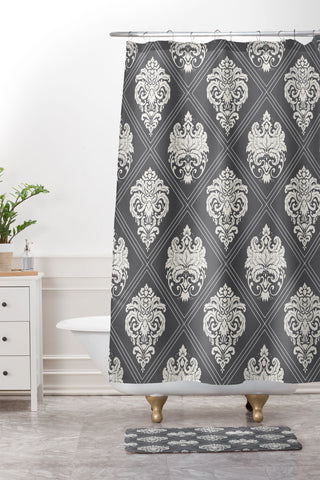 Avenie Royal Damask Grey Shower Curtain And Mat
