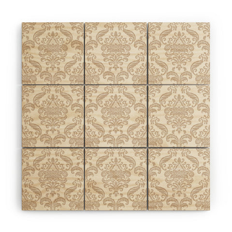 Avenie Royal Floral Damask Neutral Wood Wall Mural