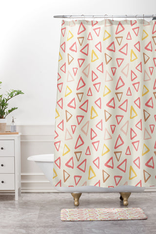 Avenie Scattered Triangles Shower Curtain And Mat