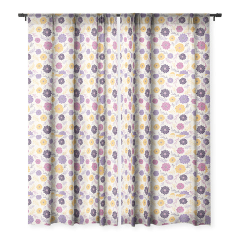 Avenie Simple Dahlias Purple Sheer Window Curtain