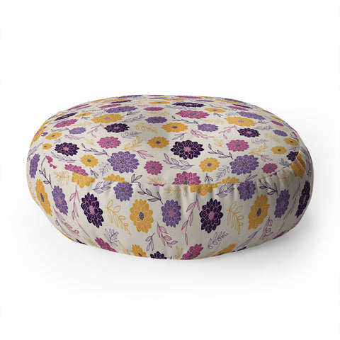 Avenie Simple Dahlias Purple Floor Pillow Round