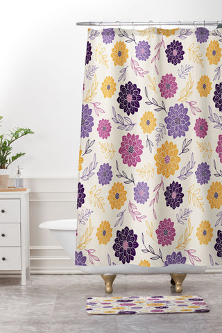 Avenie Simple Dahlias Purple Shower Curtain And Mat
