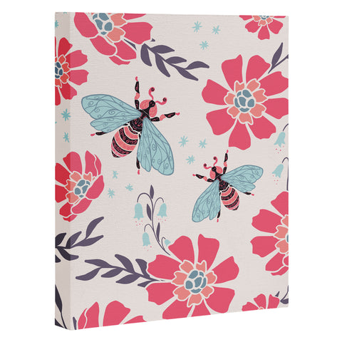 Avenie Spring Bees Coral Art Canvas