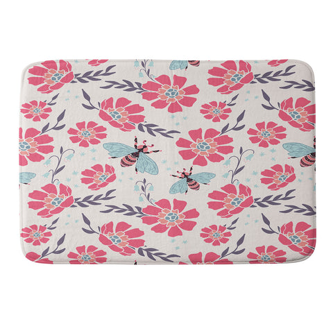 Avenie Spring Bees Coral Memory Foam Bath Mat