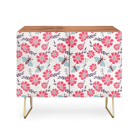 Avenie Spring Bees Coral Credenza