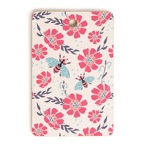 Avenie Spring Bees Coral Cutting Board Rectangle