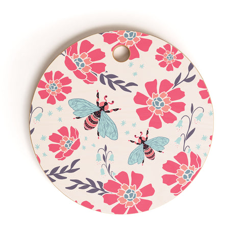 Avenie Spring Bees Coral Cutting Board Round