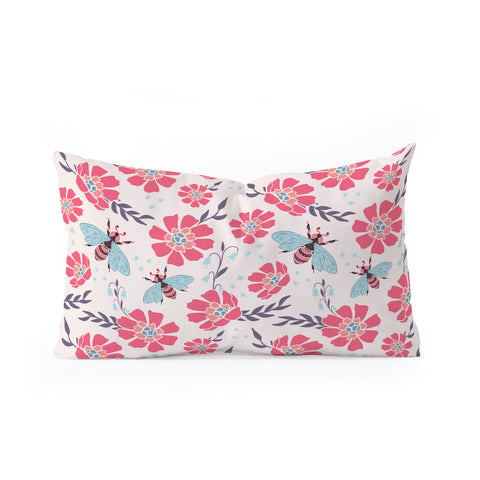 Avenie Spring Bees Coral Oblong Throw Pillow
