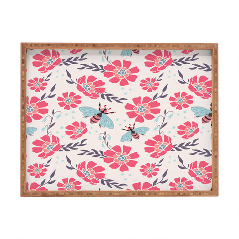 Avenie Spring Bees Coral Rectangular Tray