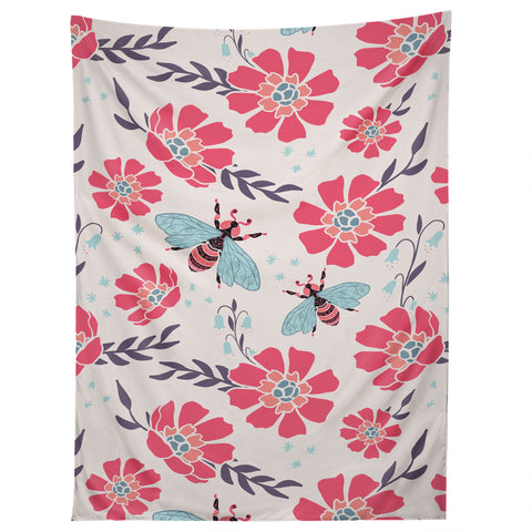 Avenie Spring Bees Coral Tapestry