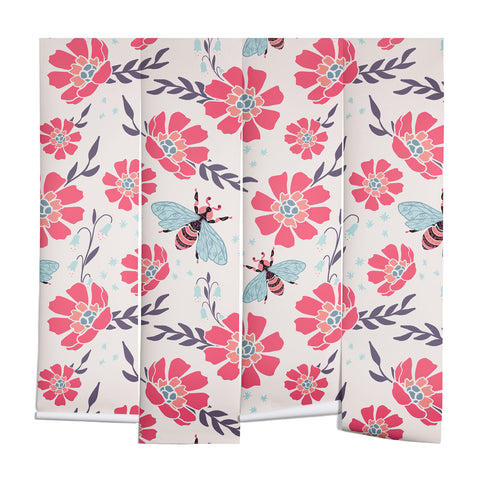 Avenie Spring Bees Coral Wall Mural