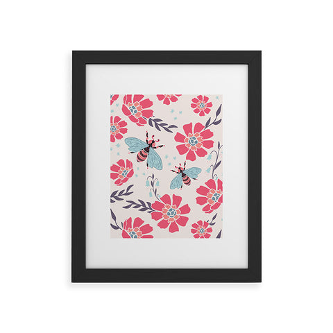 Avenie Spring Bees Coral Framed Art Print