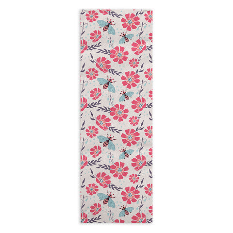Avenie Spring Bees Coral Yoga Towel