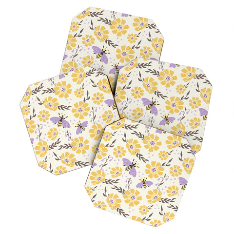 Avenie Spring Bees Lavender Coaster Set