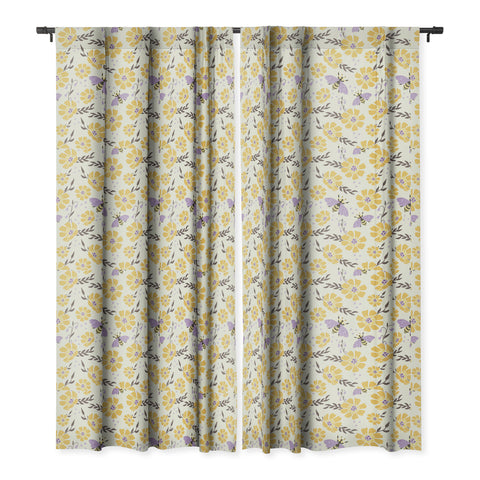 Avenie Spring Bees Lavender Blackout Window Curtain