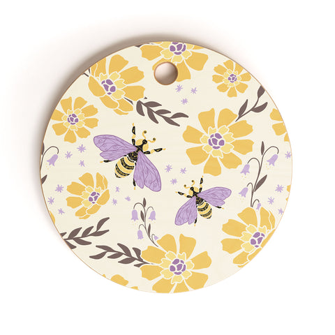 Avenie Spring Bees Lavender Cutting Board Round
