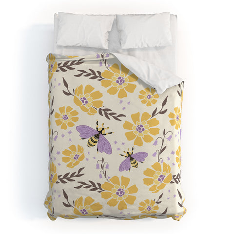 Avenie Spring Bees Lavender Duvet Cover