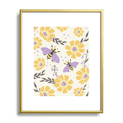 Avenie Spring Bees Lavender Metal Framed Art Print