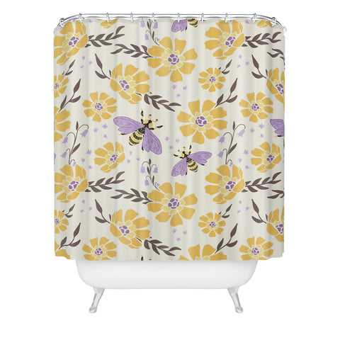 Avenie Spring Bees Lavender Shower Curtain