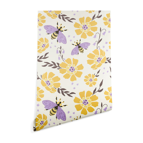 Avenie Spring Bees Lavender Wallpaper