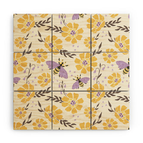 Avenie Spring Bees Lavender Wood Wall Mural