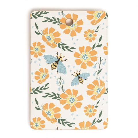 Avenie Spring Bees Orange Cutting Board Rectangle