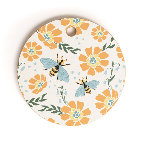 Avenie Spring Bees Orange Cutting Board Round