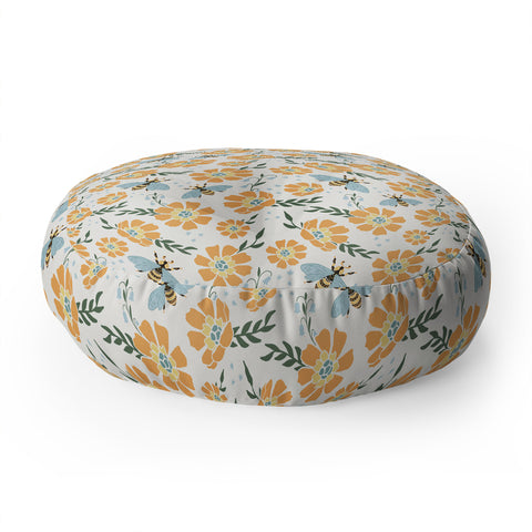 Avenie Spring Bees Orange Floor Pillow Round