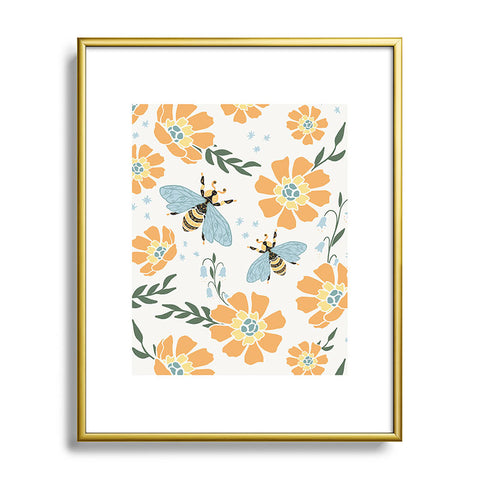 Avenie Spring Bees Orange Metal Framed Art Print