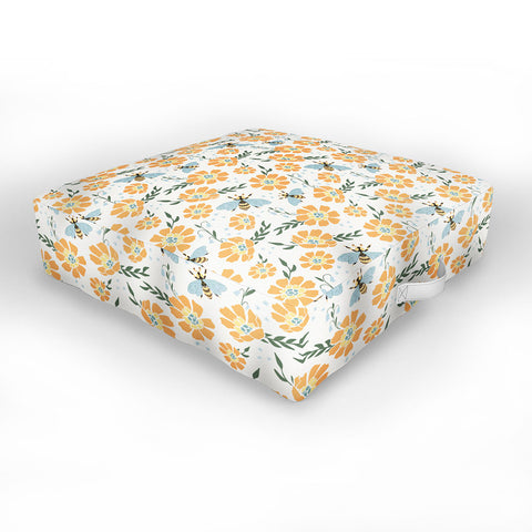Avenie Spring Bees Orange Outdoor Floor Cushion