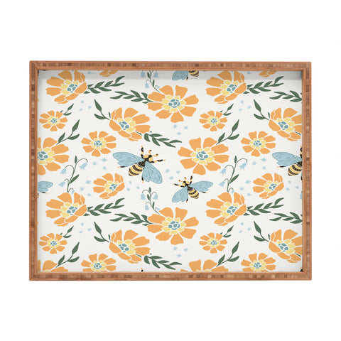 Avenie Spring Bees Orange Rectangular Tray